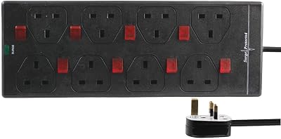 PRO ELEC PELB1787 8 Gang Surge Protected Switched Extension Lead 5m Black