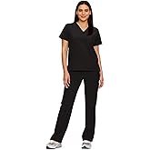 floralhue Scrubs for Women Set, Medical Women Scrubs, V-Neck Top and Straight Leg Pants with 11 Pockets (Relaxed Fit)