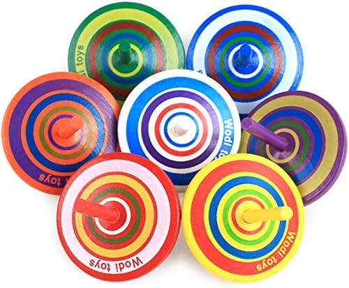 Multicolor Wooden Spinning Top Toy, - Wood Handmade Spinning Learning Toys for Boys Girls, Pack of 10