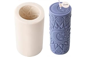 Xidmold Vintage Sun Moon Pattern Pillar Candle Mold, Column Silicone Mold for Soy Wax Candle, Aromatherapy Candle, Gypsum, Plaster, Home Decor (Small, B)