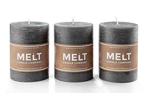 Set of 3 Charcoal Pillar Candles Dark Grey 3" x 4" Gray Rustic Unscented Dripless for Weddings Decoration Church Restaurant Spa Florist