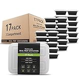 HoleCards Meal Prep Containers BPA Free 3 Compartment Microwave Safe Reusable Food Storage Containers with Lids (34oz, Set of 17)