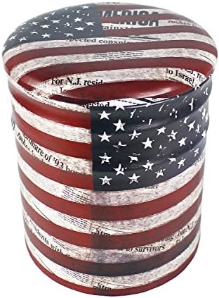 Round Iron Storage Ottoman US Flag Design 11"x13" inch USA America Vintage Retro Chic Rustic Home Living Room Decor