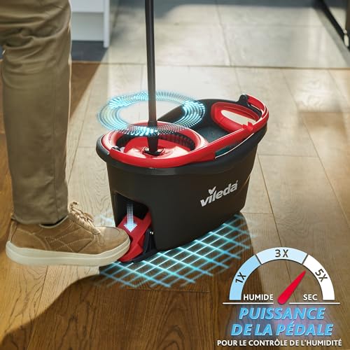 Vileda Turbo 3-in-1 Complete Floor Wash Kit - New Generation of Microfibre Pad 3 in 1 - Mop with Rotating System + Pedal Bucket