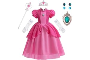 WYB Princess Costume Dress Halloween Cosplay Dress Up for 3-9 Years Girls Kids Outfits with Crown Gloves Scepter Earing