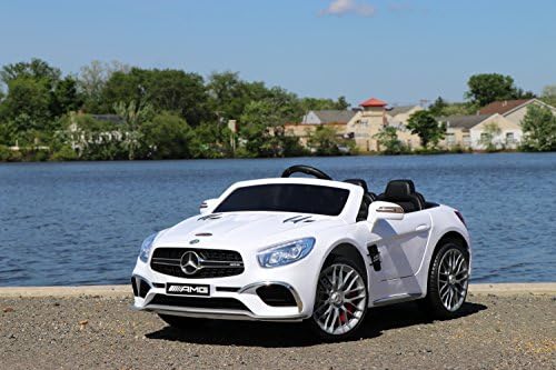 First Drive Mercedes Benz SL65 White 12v Kids Cars - Dual Motor Electric Power Ride On Car with Remote, MP3, Aux Cord, Led Headlights, and Premium Wheels