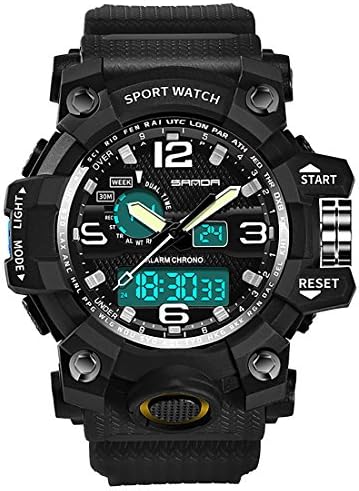 Boys Sports Watch Digital Alarm Watches with Rubber Plastic Waterproof Straps Band Multifunctional Luminous Wristwatch (Black)