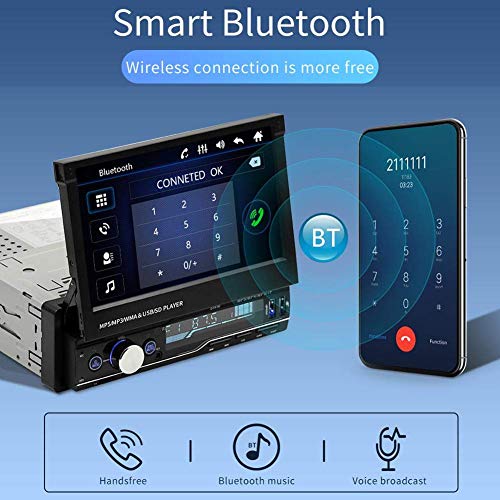 Regetek Single Din Car Stereo 7 inch Bluetooth Car Audio Video Player RDS FM AM Car Radio Player USB/AUX/TF HD Telescopic Retractable Capacitive Touch Screen - Thumbnail 2