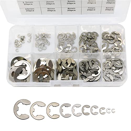 KAZETEC 200 Pcs 304 Stainless Steel Opening Snap Ring, EClip External Retaining Circlip