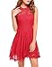 ANGVNS Women Long Sleeve Floral Lace See Through Backless Fit and Flare Cocktail Dress With Lining