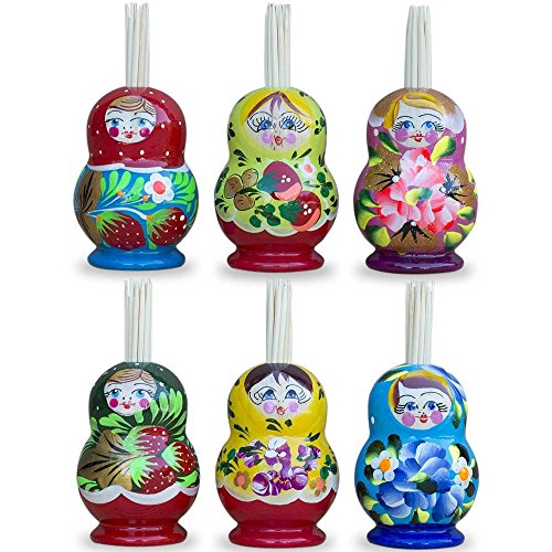 BestPysanky Assortment of 3 Wooden Dolls Toothpicks Holders