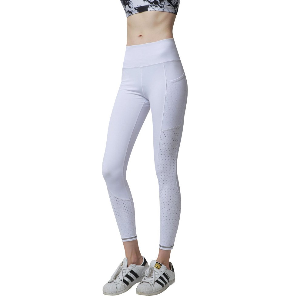 newlashua Women\'s Mesh Workout Leggings Athletic Capri Non See-Through Yoga Pants XL White