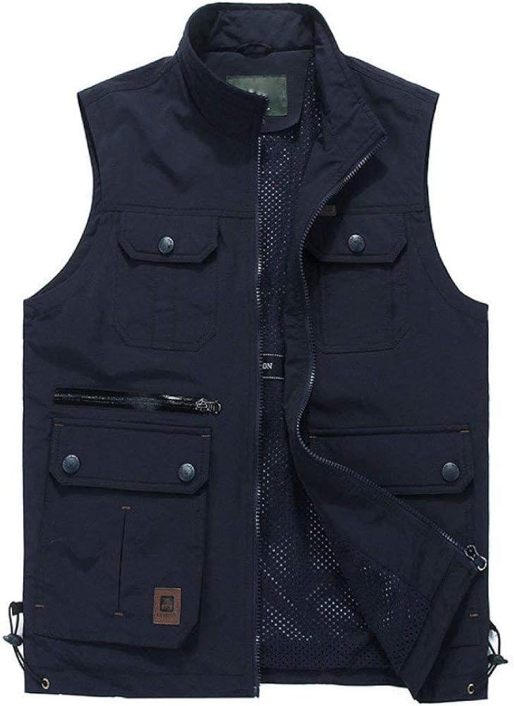 Summer Hollow Mesh Multi Men Vest Pocket Men's Simple Estilo Breathable