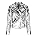 ASMAX HaoDuoYi Womens Causal Soft PU Metalic Silver Crop Top Biker Jacket