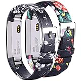 Vancle Leather Bands Compatible with Fitbit Alta/Fitbit Alta HR for Women Men, Adjustable Replacement Accessories Strap with Buckle for Fitbit Alta and Fitbit Alta HR (#.Floral Gray+Floral Red)