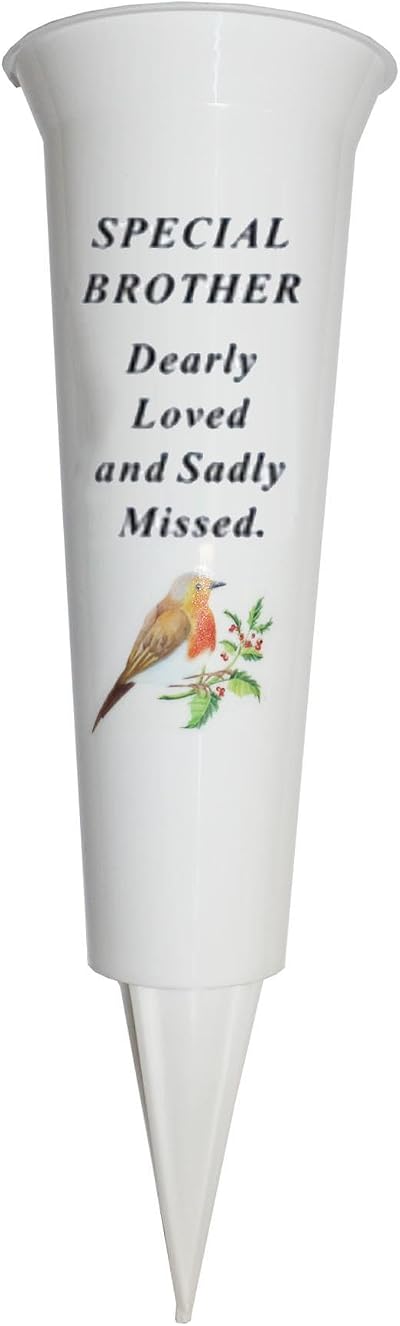 Widdle Gifts Memorial Grave Flower Pot 33cm Tall White Vase with Spike and