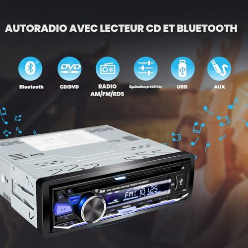 Alondy Car Radio Bluetooth USB CD/DVD Player, 1 DIN Radio RDS FM AM MP3 SD AUX Hands-Free