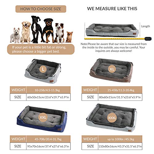 Petsure Dog Bed - Cozy Cuddler with Comfortable Bolster, Ideal for X-Large Dogs - Grooved Nonslip Pet Bed with Hook and Loop - Machine Washable, XXL Dog Bed (37.4"x27.6"x6.3"), Grey