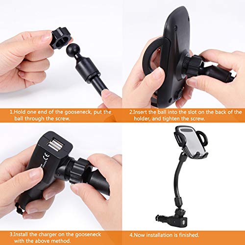 3-in-1 Car Mount, Amoner Cigarette Lighter Cell Phone Holder with Dual Port USB Charger, Adjust Gooseneck and 360° Rotation Compatible iPhone 11 X 8, Galaxy S9 S8, Mate20 P30, GPS and More