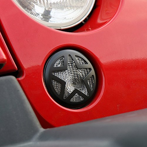 Payanwin Front Turn Signal Light Cover Guard 2PCS Aluminum Five Stars Front Fog Lamp Covers Trim Turn Signal Lights Guard for 2007-2017 Jeep JK Wrangler & Wrangler Unlimited(Black)