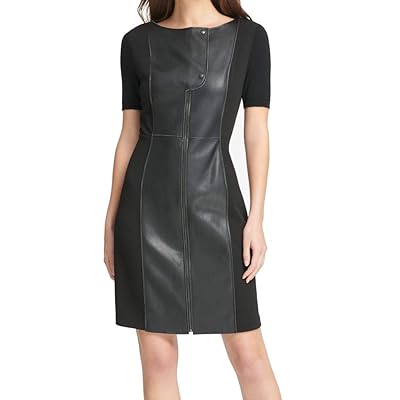 DKNY Womens Dress Faux-Leather Front Zip Button Dominican Republic | Ubuy