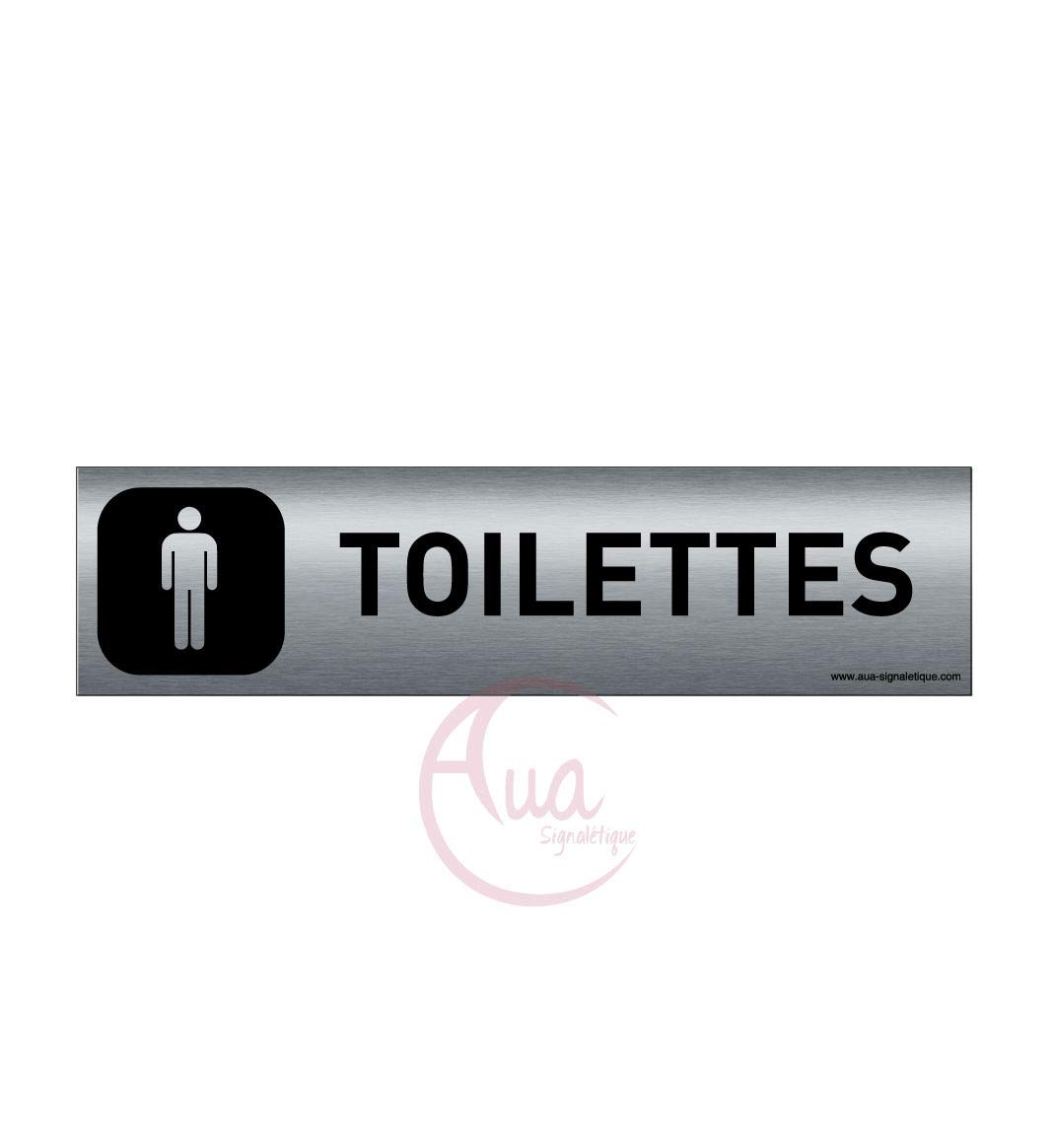 AUA SIGNALETIQUE - Plaque Aluminium brossé imprimé AluSign DARK - 200x50 mm - Double Face adhésif au dos (Toilettes Homme)