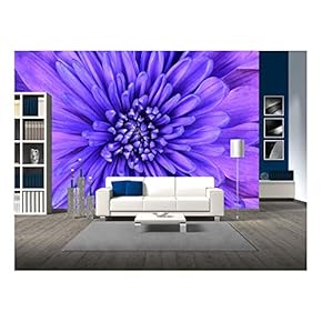Detail of Blue Chrysanthemum Flower Head Closeup Background - Removable Wall Mural | Self-Adhesive Large Wallpaper - 66x96 inches