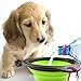 Pet Silicone Foldable Bowl - Retractable Travel Protable Water Bottle/Dish with a Metal Carabiner, Also Can Used as Flying Disc Toy for Dogs & Cats, Green