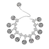 Hanloud Vintage Coin Tassel Anklet Antique Silver Tribal Ethnic Coin Disc Boho Beach Anklet Foot Chain Jewelry