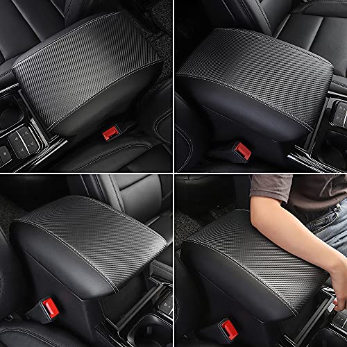 INTGET Leather Center Console Armrest Cover For 2020-2025 Ford Explorer – Black With White Stitching | Dog & Scratch Protector