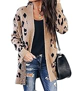 BTFBM Women Chic Leopard Print Cozy Sweaters Button Down Open Front Loose Knitted Long Sleeve Car...