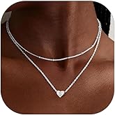 ChicSilver Elegant 925 Sterling Silver Heart Initial Necklace Double-Layered Lightweight Hypoallergenic Personalized Initial Engraved Necklace