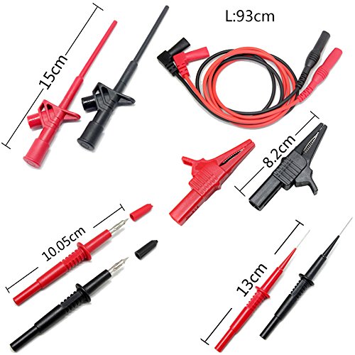 AideTek needle tipped tip lead TL809 leads set for FLUKE EXTECH multimeter two safety crocodile clips Shrouded banana plugs lead extensions TLP20162