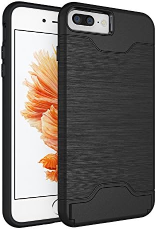 iPhone 8 Plus Case iPhone 7 Plus Case, Alaxy Slim Dual Layer Wallet Design and Card Slot Holder Brushed Texture Dual Material Hybrid Protection Bumper Case Heavy Duty Protective Cover (Black)