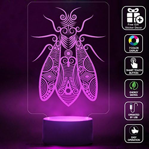 CMLART 3d Lamp Insect Big Wing Art Night 7 Color Change Best Gift Night Light LED Furnish Desk Table Lighting Home Decoration Toys
