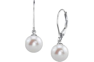 THE PEARL SOURCE AAAA Quality White Round Freshwater Cultured Pearl Hypoallergenic Earrings for Women | 14K Gold Leverbacks Earrings