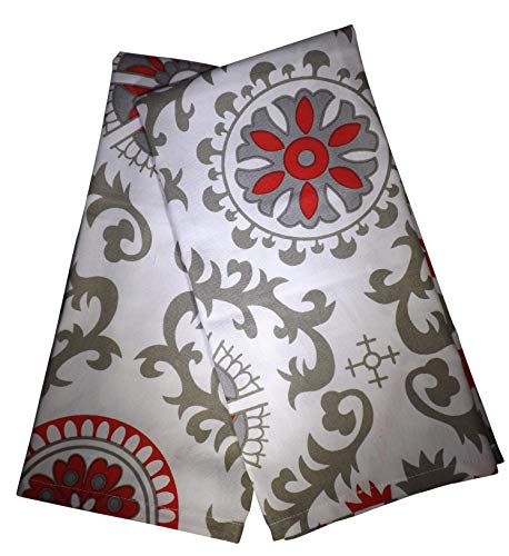 Crabtree Collection Premium Quality Set of 2 Kitchen Dish Towels 100% Cotton Absorbent Tea Towels - Ideal 18 x 28 Dimensions â€¦ (Red/Gray Medallion)