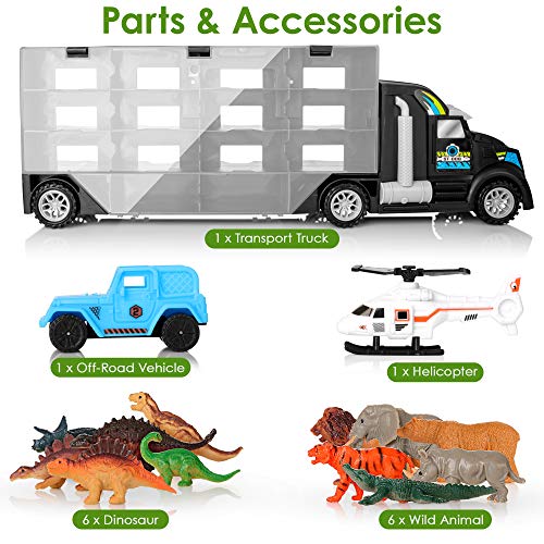 KIDWILL Dinosaurier Transporter Truck LKW, Dinosaurier Transportwagen mit 6 Dinosaurier Spielzeug / 6 Tierspielzeug… – Bild 6