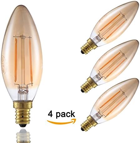 GMY Lighting 4Pack B10 Led Light Bulb Filament E12 2W 120V 2200K Amber