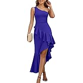 Baosuu Women's One Shoulder Dress Sleeveless Midi Dresses Asymmetric Ruffle Bodycon Cocktail Party Dress