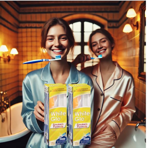 White Glo Smokers Formula Whitening Toothpaste Pack 150g -Pack of 2 (with Sanitral 50 Pcs Dental Floss Stick Included as a Gift)