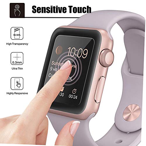 Apple Watch Series 1/2/3 38mm Screen Protector, Full Coverage Tempered Glass 9H Hardness,Anti-Fingerprint,Anti-Scratch,Ultra-Clear,Bubble Free Screen Protector Compatible Apple Watch Series 1/2/3 38mm