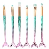 Cinidy Makeup Brush Beauty Set 6pcs Mermaid Eye Brushes Set Cosmetic Eyeshadow Eyeliner Blending Pencil Makeup Brush Tool Kit
