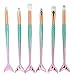 Cinidy Makeup Brush Beauty Set 6pcs Mermaid Eye Brushes Set Cosmetic Eyeshadow Eyeliner Blending Pencil Makeup Brush Tool Kit