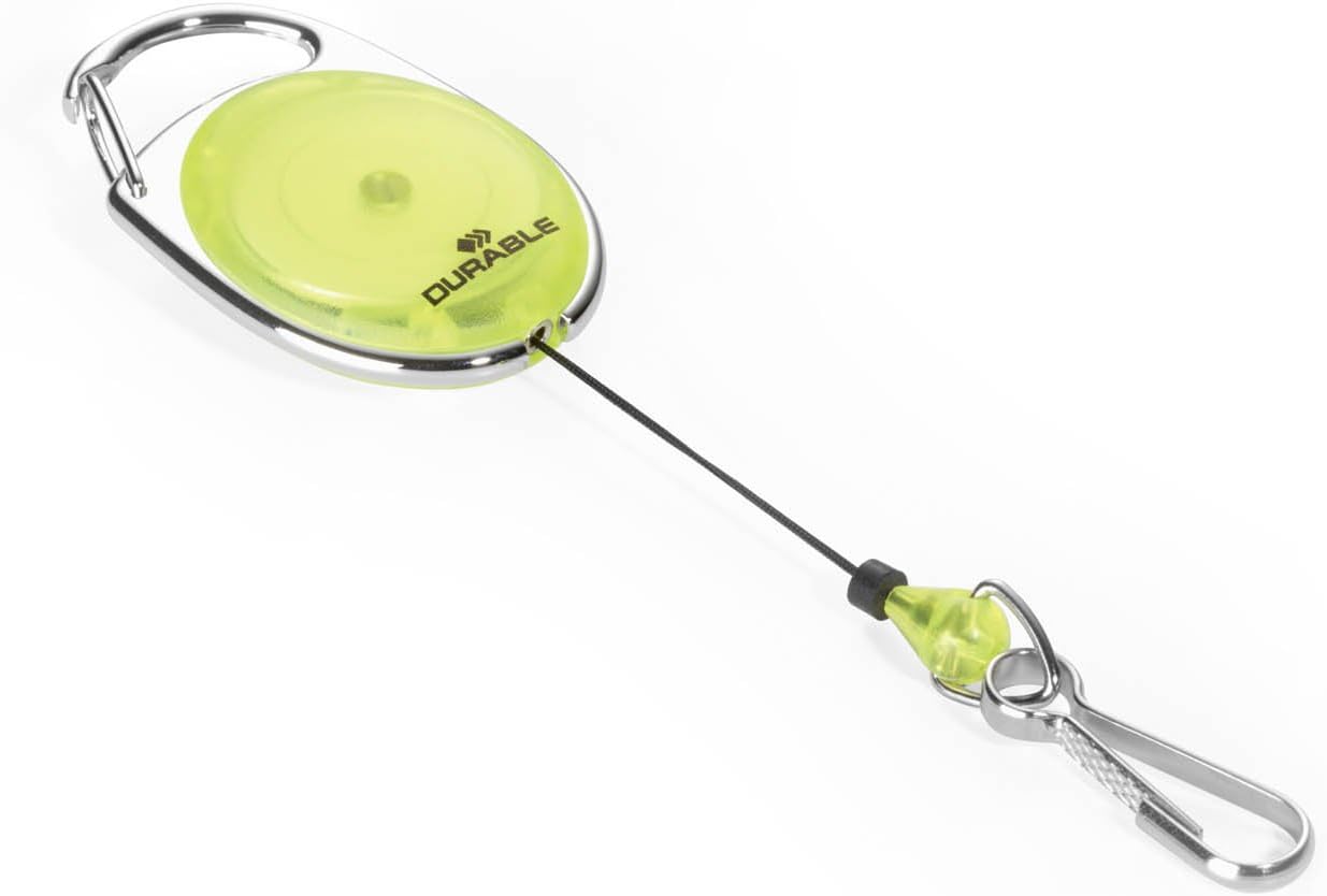 Durable 832704 Jojo Style Retractable Reel Clip with Spring Clip - Yellow , Pack of 1, 65x35mm