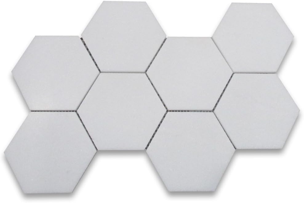 Stone Center Online Thassos White Marble 5 inch Hexagon Mosaic Tile Honed Kitchen Bath Wall Floor Backsplash Shower (1 Sheet)
