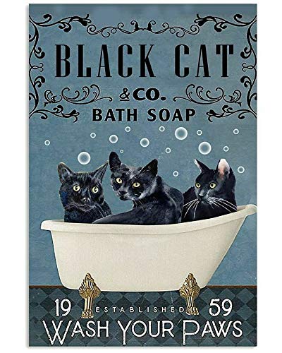 Vintage Black Cat Co Bath Soap Wash Your Paws Poster Art Print Decor Home Wall Art Decor Metal Sign Poster 8x12 inches