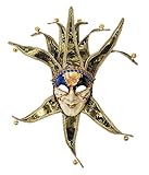 Loftus International Jester W Bells Full Face Masquerade Venetian Mask, Dark Blue/Gold, One Size