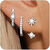 Angelady 3 Pairs Gold Hoop Earrings Set for Women, 14K Small Huggie Earring for Multiple Piercing Hypoallergenic Earring Stacks Trendy Jewelry, Dainty Sun Kite Stud Earrings for Women's Gifts