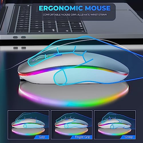 Wireless Mouse for Laptop With 2 USB A to USB C Adapter, 2.4GHZ Bluetooth Mouse Rechargeable, US B Mouse 3 Buttons-Laptop Mouse Wireless PC Mous e 800 to 2400 Dpi, Lapto p Mouse Computer Accessories